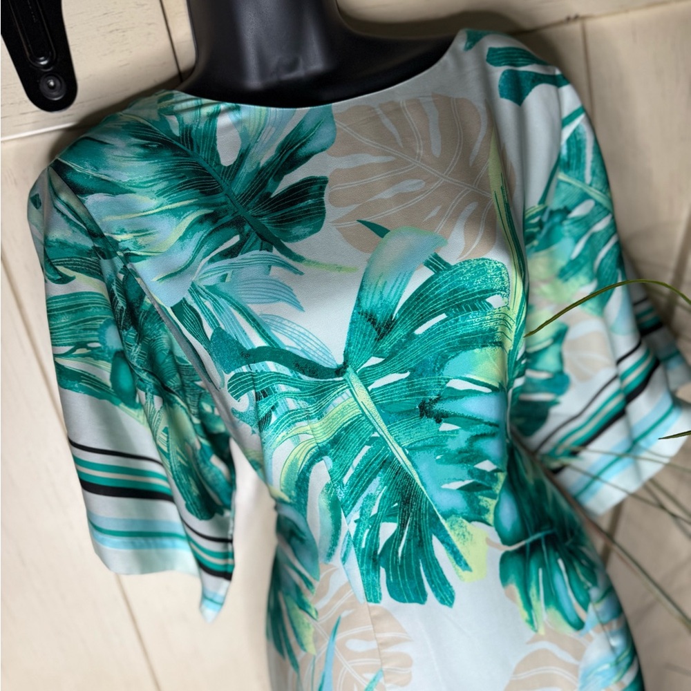 Chico's Green Leaf Print Midi Dress - Picture 3 of 6